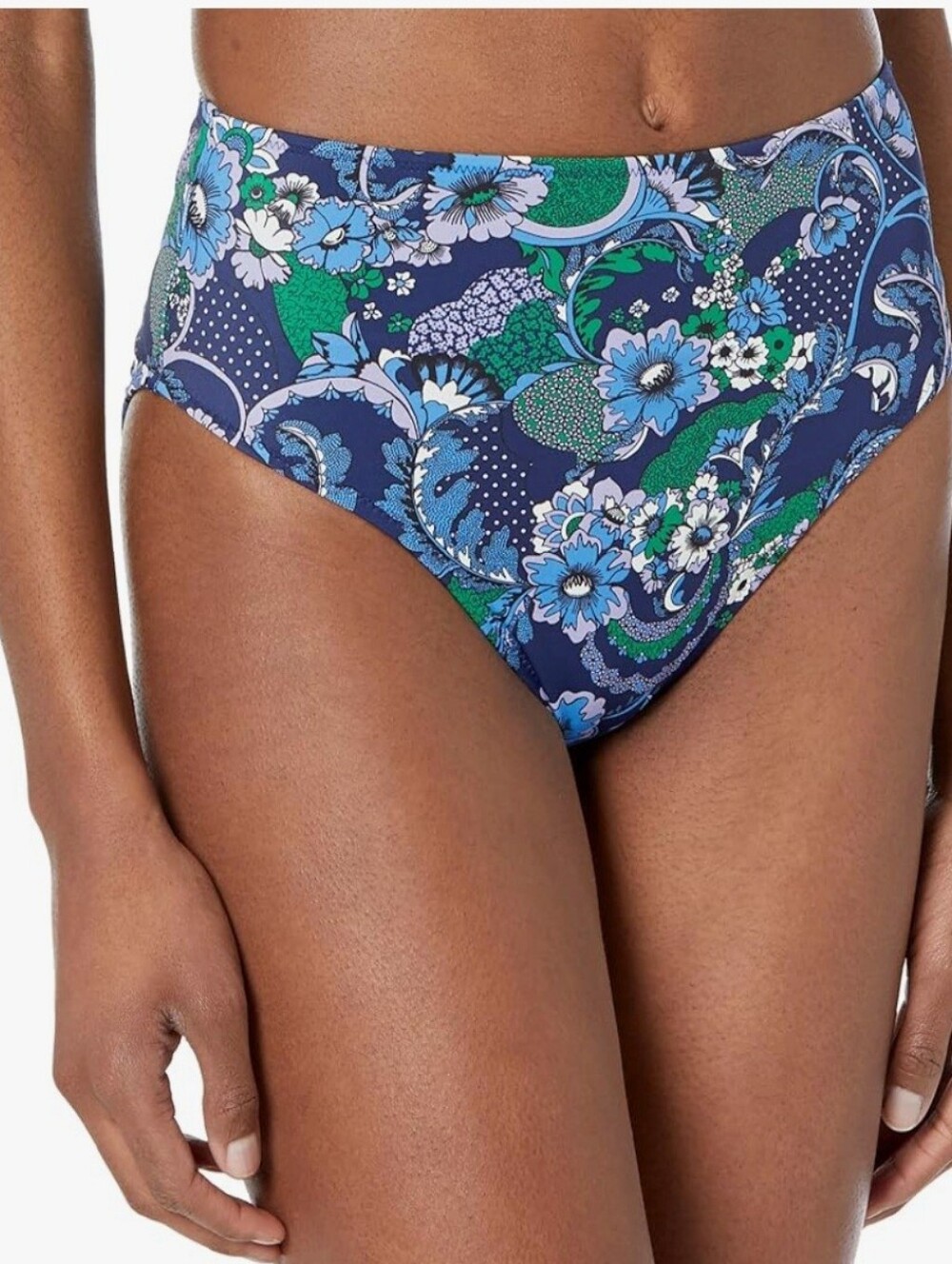 Amazon Essentials. High-Waist Deep Blue Floral Bikini Bottom. Size Medoum. NWT.